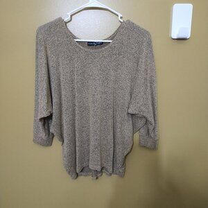 Kim & Cami Lightweight 3/4 Sleeve Dolman Sweater S Camel with Black Specks